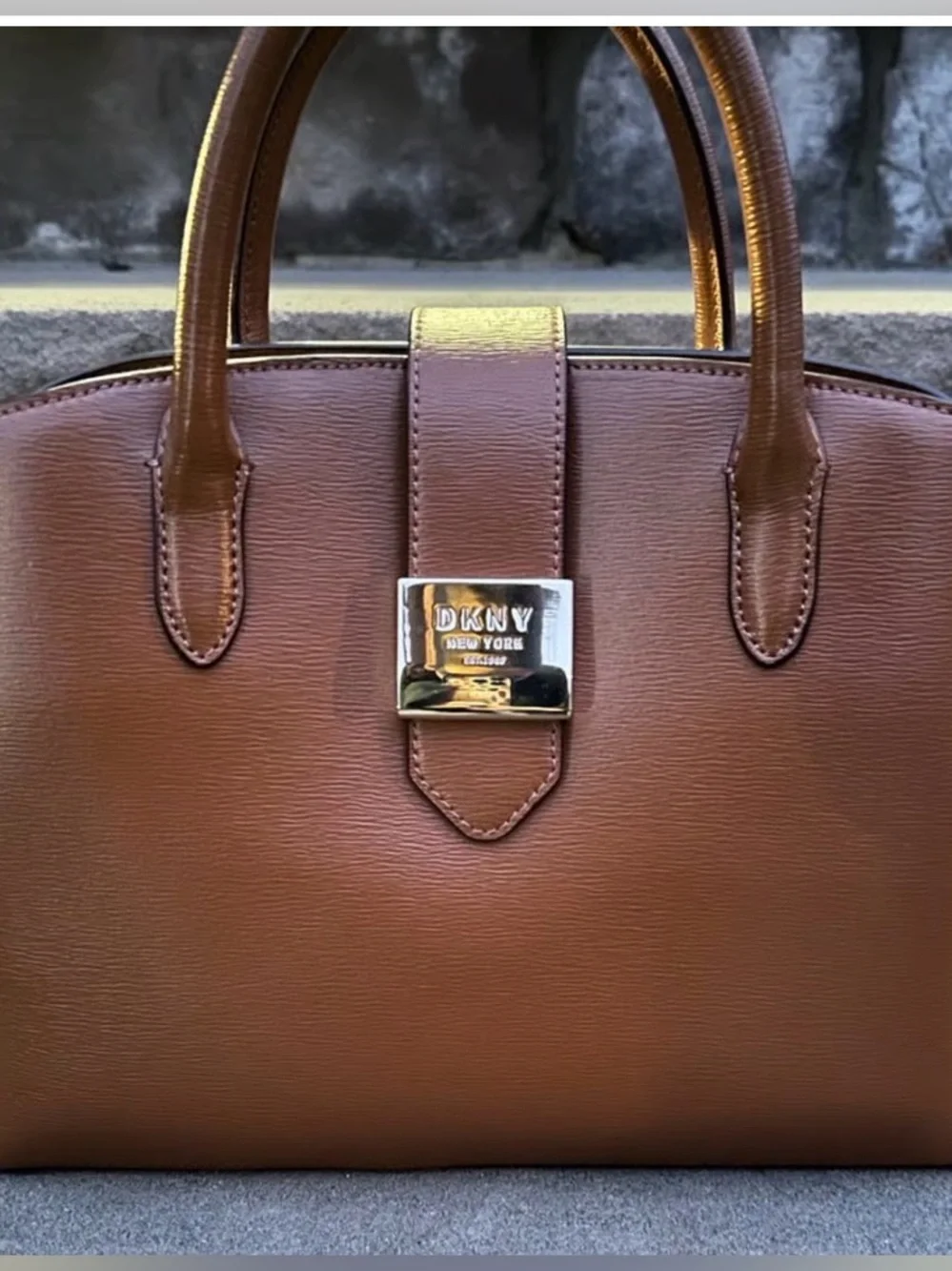 DKNY Tan Saffiano leather Layla Satchel